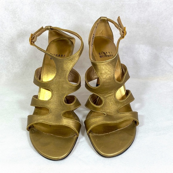Stuart Weitzman Bronze Cage Ankle Strap Heels - Picture 2 of 6